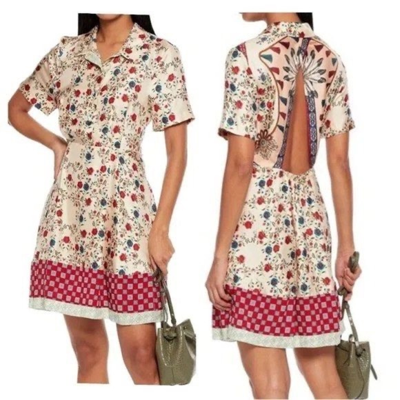 Sandro Dresses & Skirts - Sandro Ayeon Floral-Print Cutout Mini Dress US 6 FR 38 short sleeve A-line silk